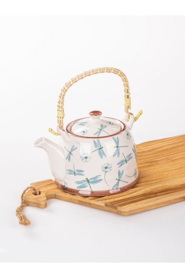 Hasır Saplı Porselen Demlik  Yusufçuk  Dekorlu , 900ml Çay , Kahve , Bitki çayı Sunum - 5