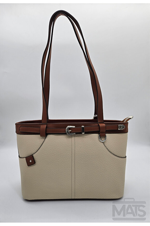 Cream Tan Hand and Shoulder Bag with Belt Detail