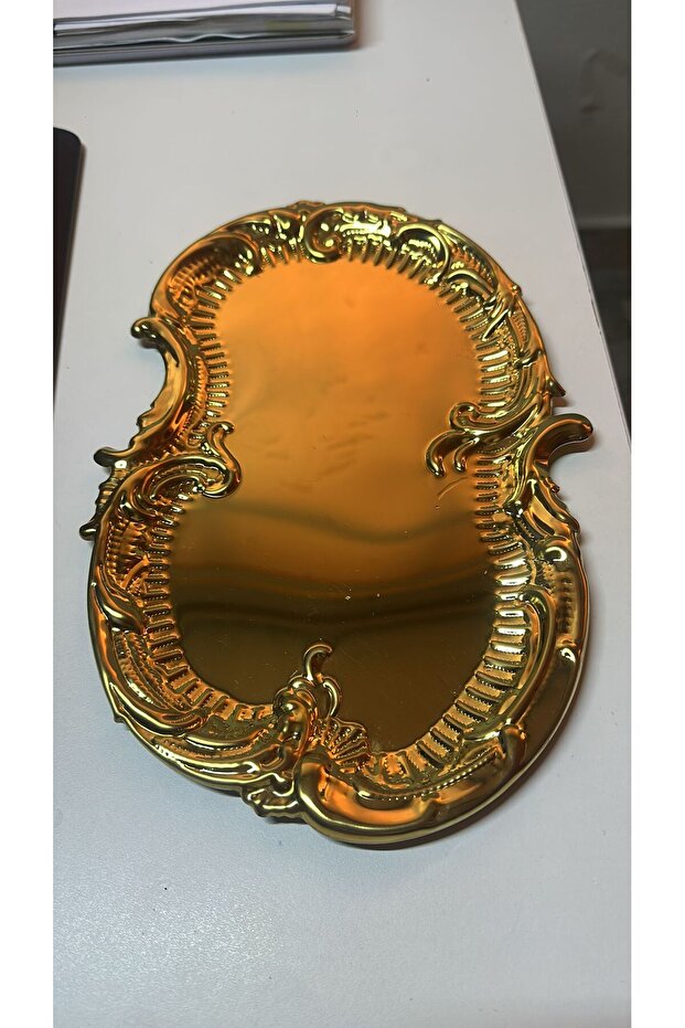 صينية عرض ذهبية منقوشة باللون الذهبي قطعة واحدة - 5