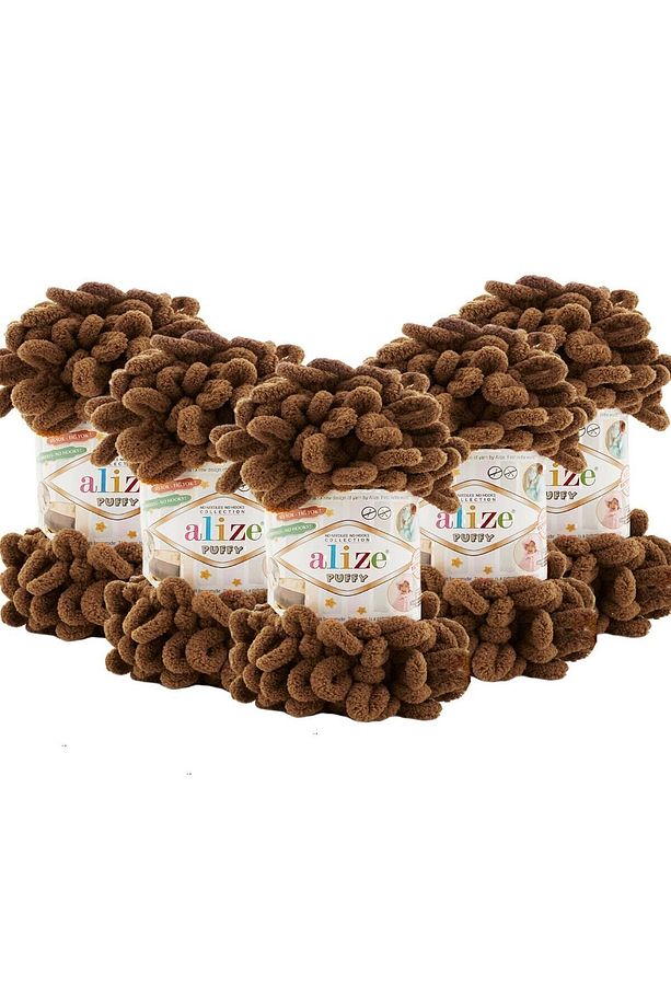 Puffy 321 El Örgü Ipliği 5'li Paket - 321 Kahve Moka - 100 Gr. 9 Mt. Parmak Örgü Ipi - 1