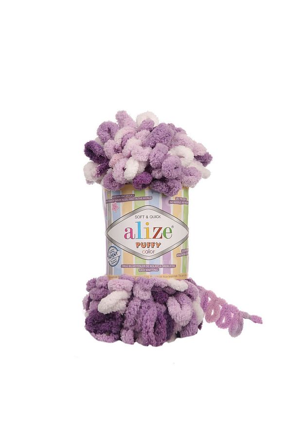 (5 Adet ) Puffy Color El Örgü Ipliği 5'li Paket 5923 Mor 100 gr 9 Mt Parmak Örgü Ipi - 1