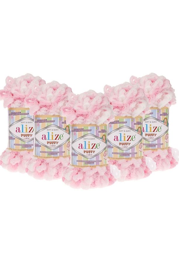 (5 Adet ) Puffy Color El Örgü Ipliği 5'li Paket - 5863 Bebe Pembe - 100 Gr. 9 Mt. Parmak Örgü Ipi - 1