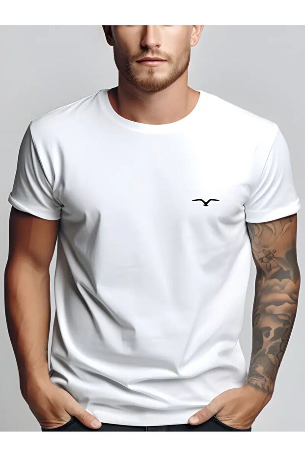 Unisex Seagull Printed Crew Neck Oversize T-Shirt