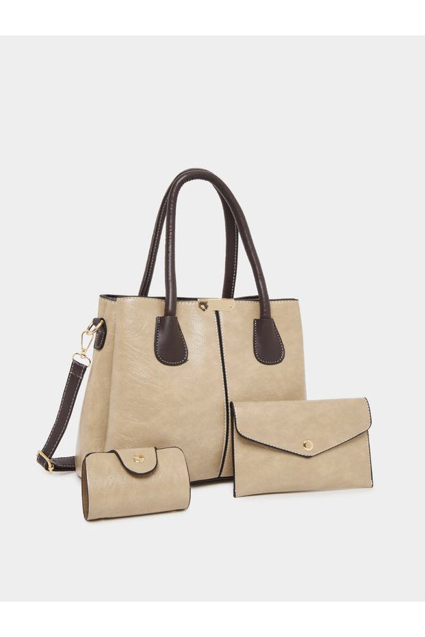 Set of 3 - Metal Patch Tote Bag, Wallet and Card Holder