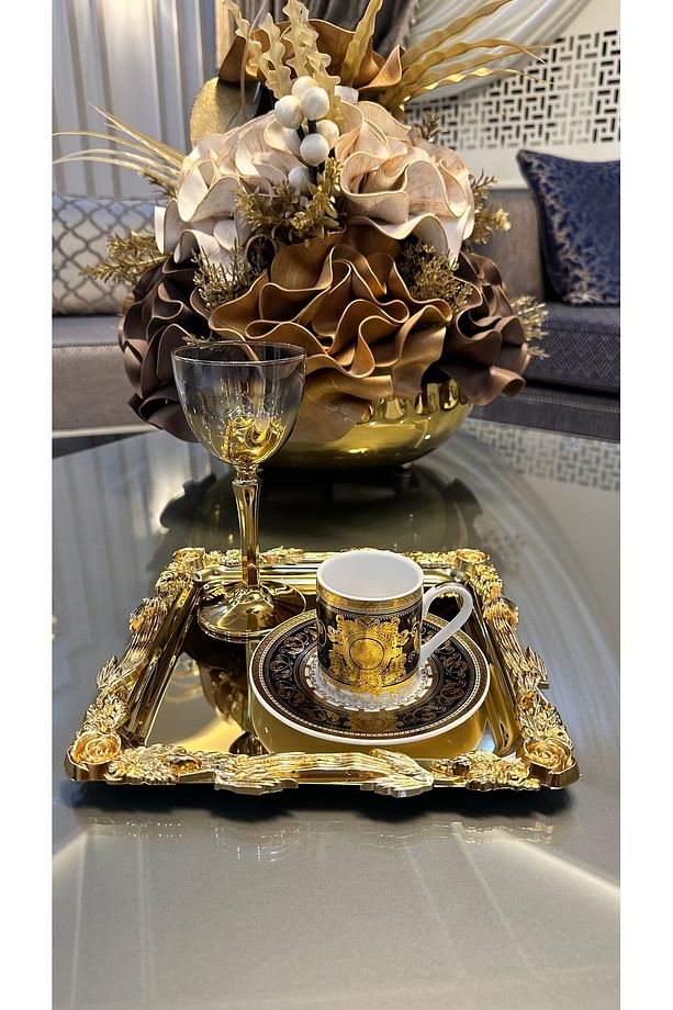 Döküm 6 Adet Gold Tek Kişilik Çay Kahve Sunum Tepsisi - 2