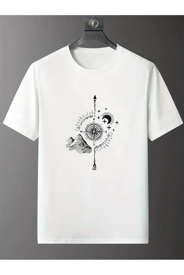 Unisex Moon & Mountain Printed Crew Neck Oversize T-Shirt