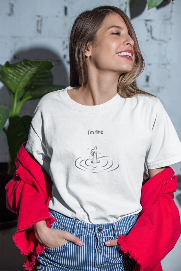 Fine Printed Women's Crew Neck Cotton Oversize Short Sleeve T-Shirt