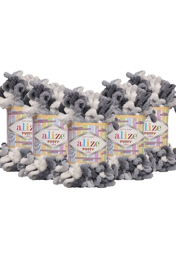 Puffy Color El Örgü Ipliği 5'li Paket - 5925 Duman Grisi - 100 Gr. 9 Mt. Parmak Örgü Ipi - 1