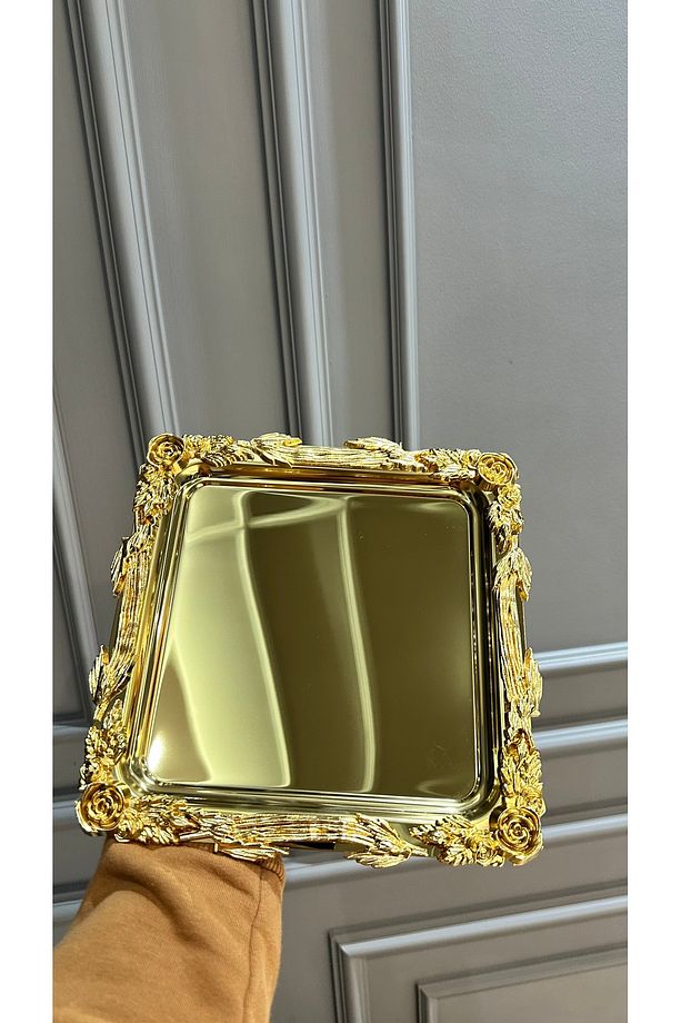 Döküm 6 Adet Gold Tek Kişilik Çay Kahve Sunum Tepsisi - 1