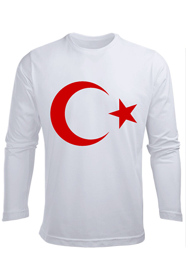 Long sleeve crescent-star flag printed october 29th printed cotton white children's t-shirt
