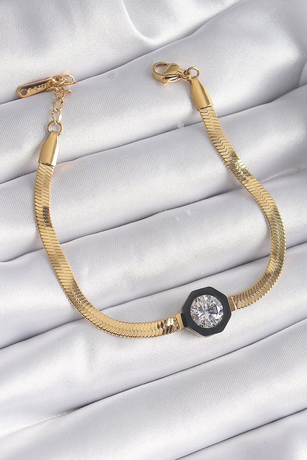 Italian Chain Style Bracelet with Golden Steel Zircon for Elegant Woman