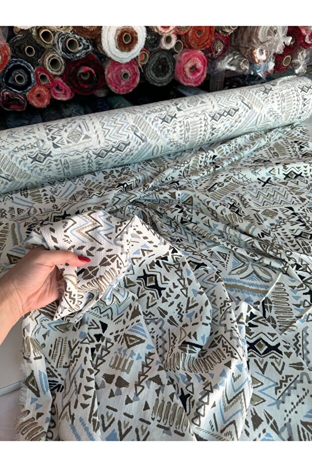 Şile Bezi Kumaş Çift En Geometrik Desenli - 1