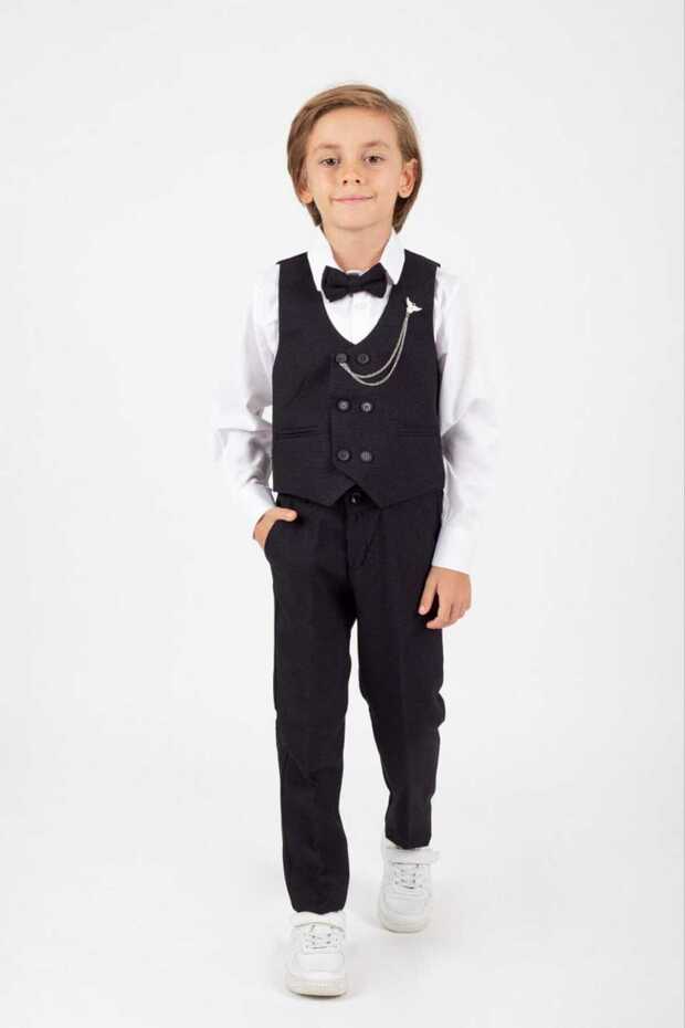 4 Piece Kids Shirt Pants Set with Bow Tie and Vest