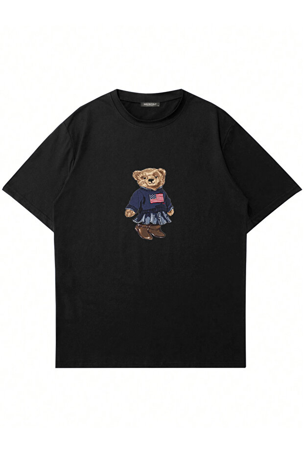 Unisex Teddy Girl Printed Crew Neck Oversized Tshirt