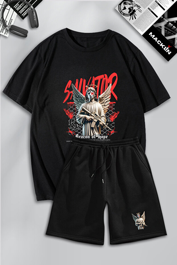 Unisex Men Women Salvator Reacon Printed Special Design Oversize Tshirt and Shorts Tracksuit Set