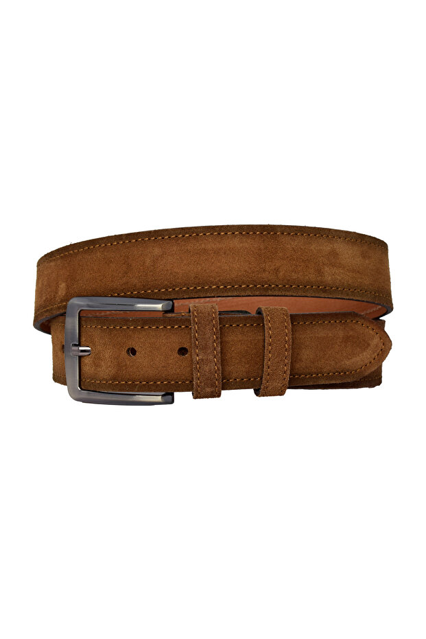 %100 Hakiki Deri Süet Kahverengi Kemer 4cm - 7