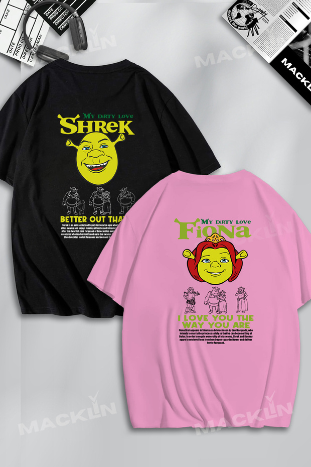 Unisex Shrek and Fiona Special Design Back Printed Lover Couple Combination Design Oversize Tshirt Pack of 2