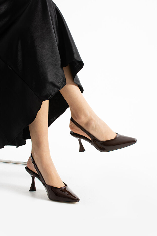 Kahverengi Vegan Deri Slingback Topuklu Ayakkabı – 8 cm Rahat Topuklu Ayakkabı - 3