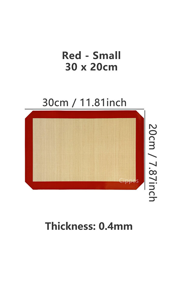 0.4mm Red 30x20cm 1PC Silicone Baking Mat for Oven, Thin 0.4mm, Reusable Non Stick Heat Resistant Ba