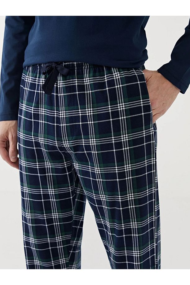 Lacivert Standart Kalıp Ekose Erkek Pijama Alt - 3
