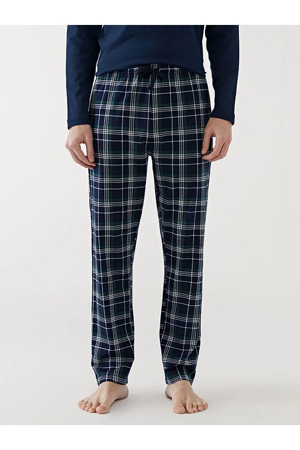 Lacivert Standart Kalıp Ekose Erkek Pijama Alt - 2