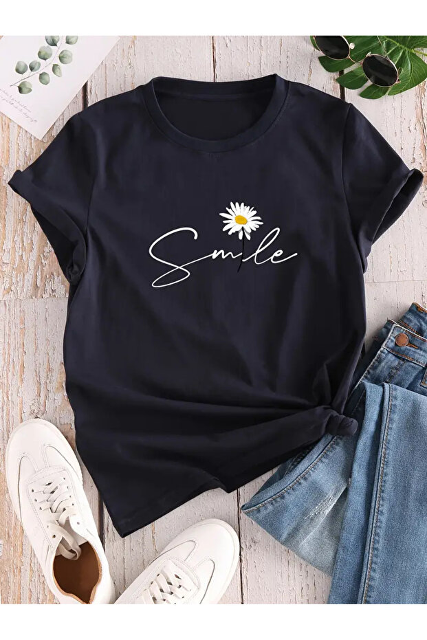 Unisex Flower Printed Crew Neck Oversize T-Shirt