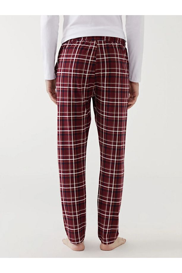 Bordo Standart Kalıp Ekose Erkek Pijama Alt - 3