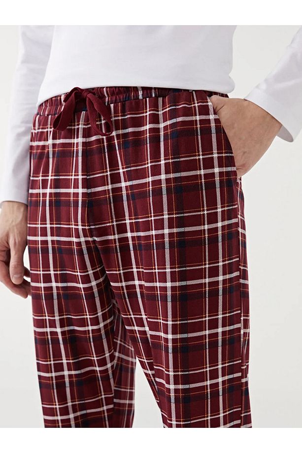 Bordo Standart Kalıp Ekose Erkek Pijama Alt - 2