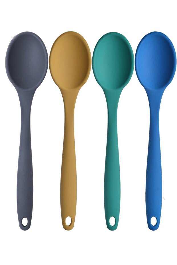 Large Size Fireproof Non-Stick Silicone Spoon Set 4 Pieces – Silicone Spoon Anthracite Yellow Green Blue