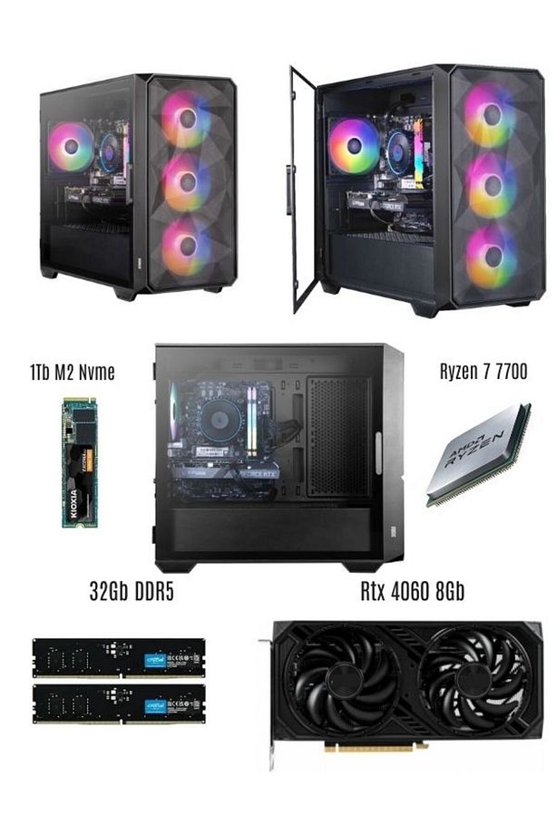RMT2402 Ryzen 7 7700 / Rtx 4060 / 32Gb DDR5 Ram / 1Tb M2 Masaüstü Oyuncu Bilgisayarı - 1