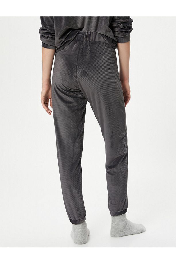 Pijama Altı Kadife Fitilli Beli Bağcıklı Jogger - 4