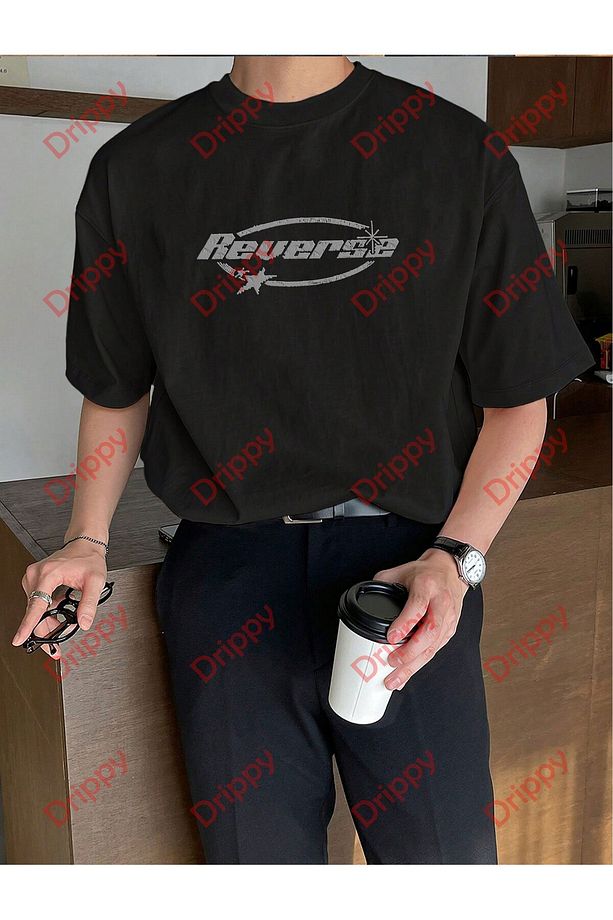 Unisex Reverse Baskılı Tshirt Siyah - 8