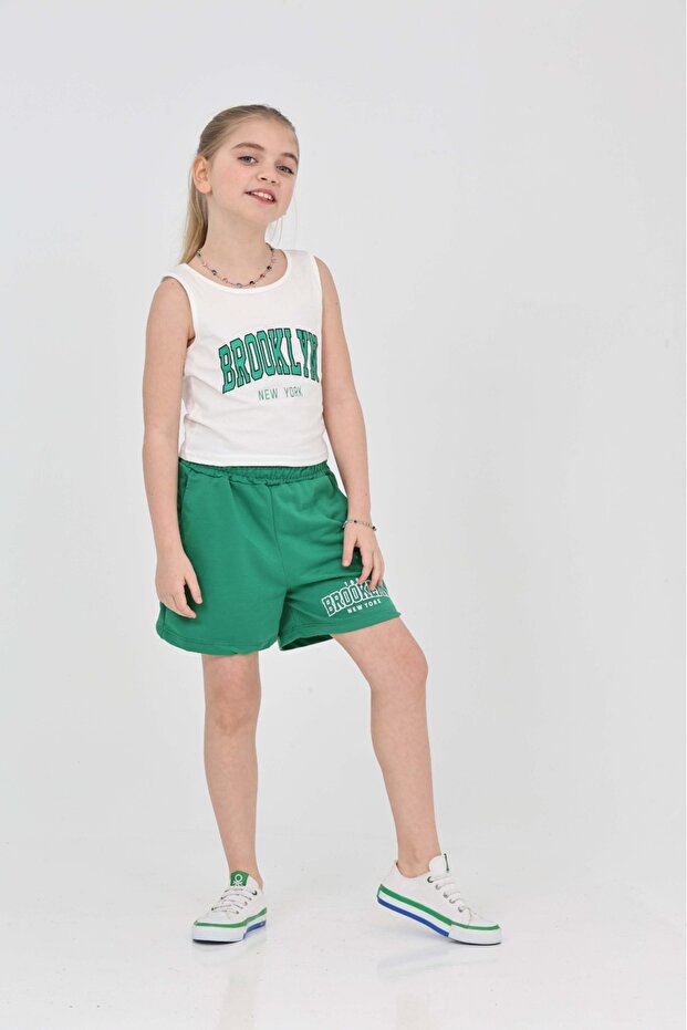 Girl's Crop and Pocket Mint Shorts Set