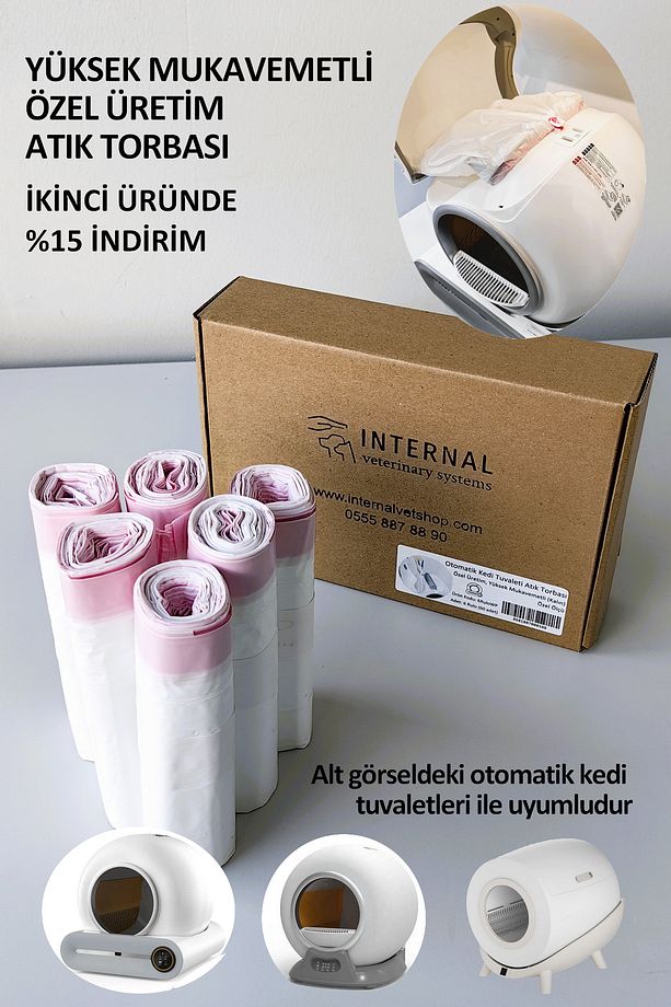 Kedi Tuvaleti Poşeti - Otomatik Akıllı Kedi Tuvaleti Torbası - 6 Rulo(60 ADET)-ikinci Ürün. %15 Ind. - 1