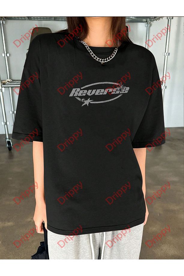 Unisex Reverse Baskılı Tshirt Siyah - 5