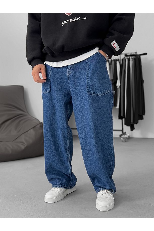 Mavi Relax Fit Cep Detaylı Pantolon C-6385 - 1