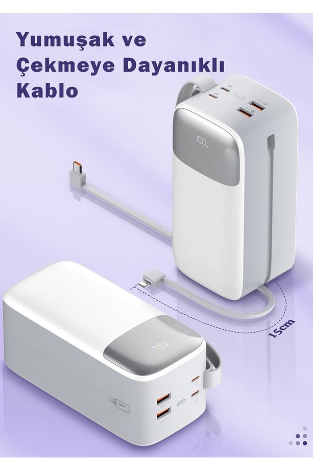 50000 Mah Pd 22.5 W Hızlı Şarj Kendinden Kablolu Type-c & Lightning Powerbank Beyaz Sw-50po3 - 4