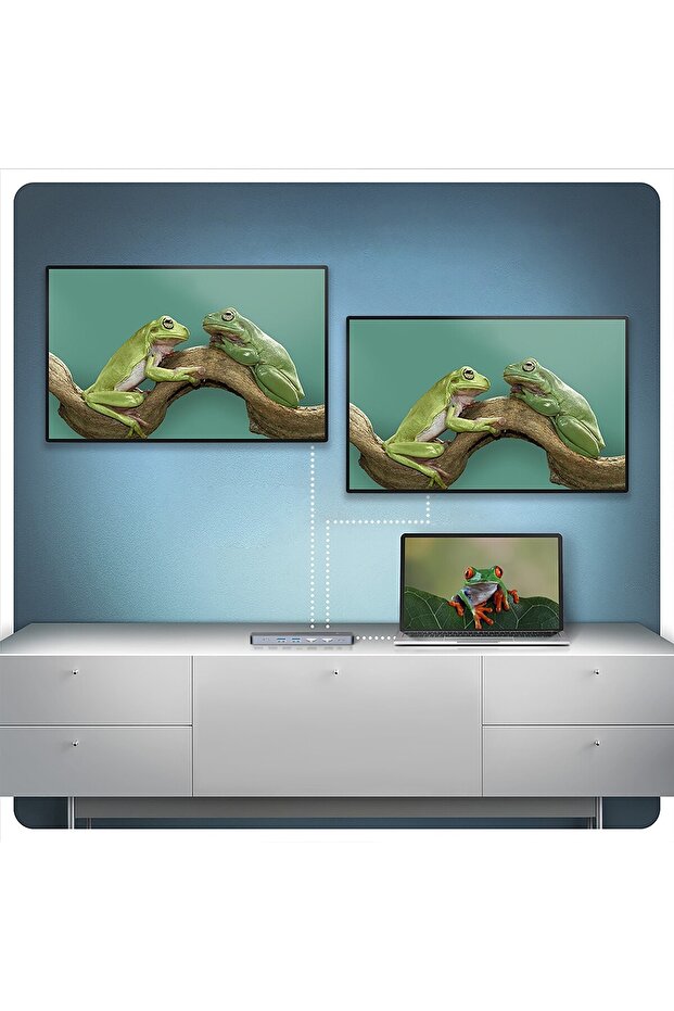 Type-C 2*HDMI Dual MST 4K 60Hz Gigabit Ethernet Dönüştürücü 100W USB 3.2 Çoklayıcı Hub - 7