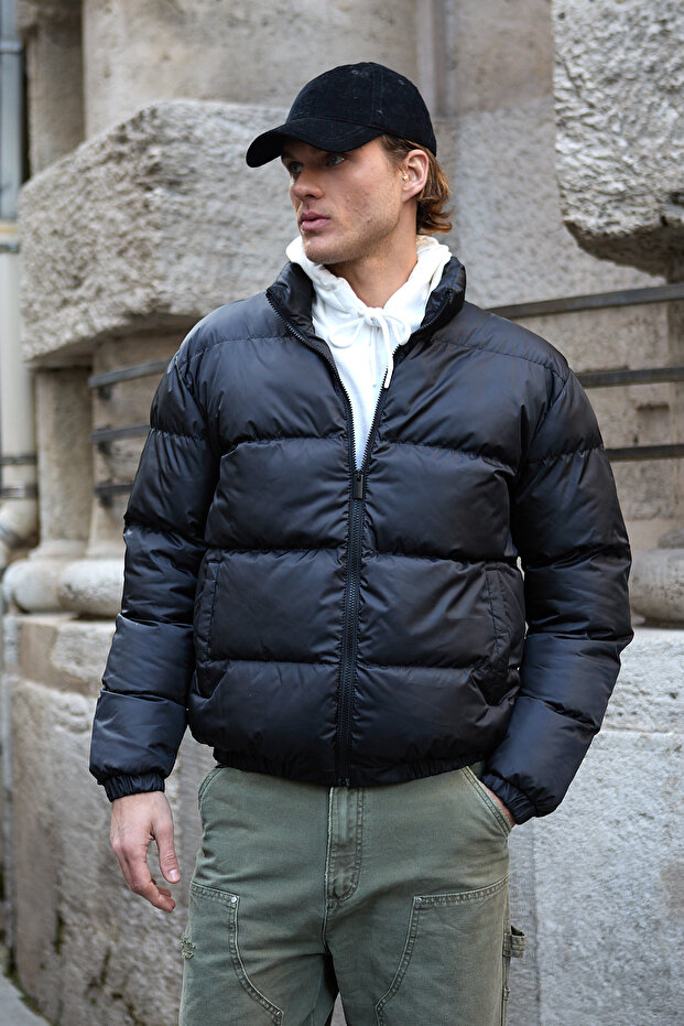 Erkek Oversize Şişme Mont Siyah - 2