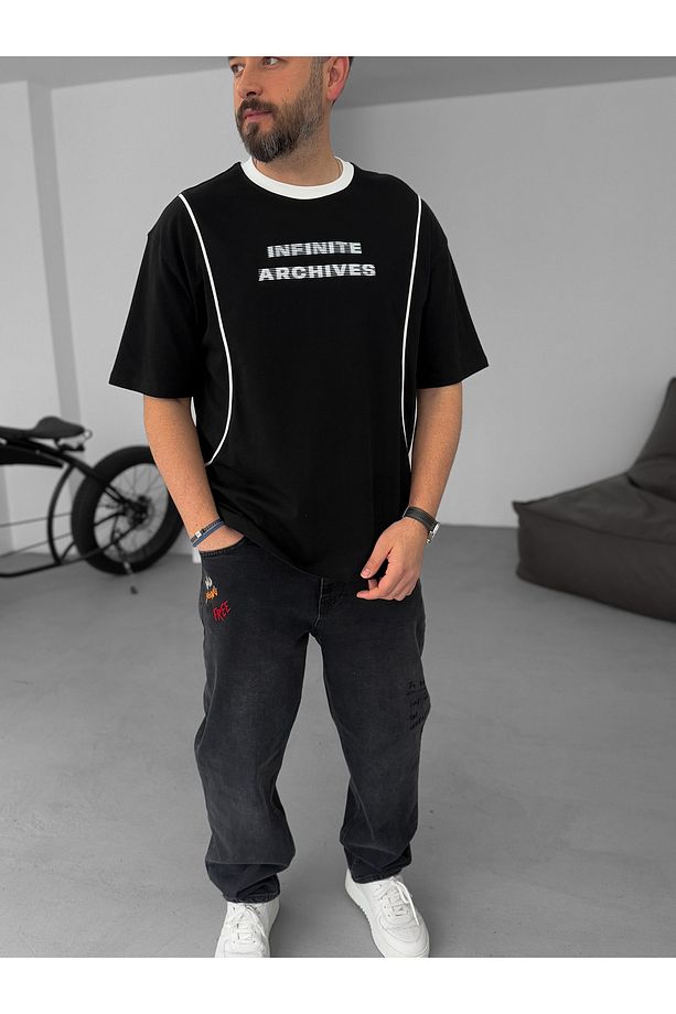 Siyah Infinite Baskılı Oversize T-Shirt PM-008 - 3