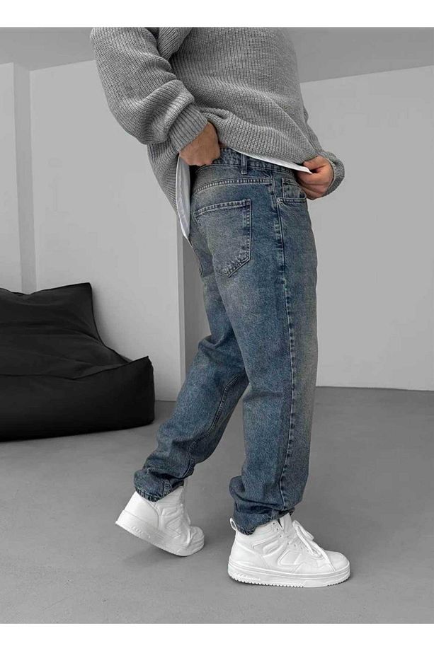 Baggy Koyu Mavi Eskitme Model Kot Pantolon - 4