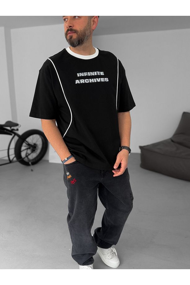 Siyah Infinite Baskılı Oversize T-Shirt PM-008 - 2