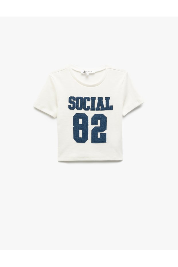 Crew Neck Cotton Crop Embroidered Short Sleeve T-Shirt