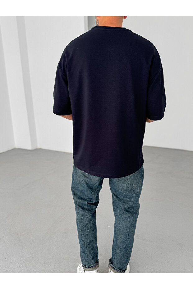 Lacivert Düz İki İplik Basic T-Shirt BY-060 - 4