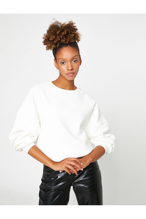 Şardonlu Oversize Sweatshirt Bisiklet Yaka Uzun Kollu - 1