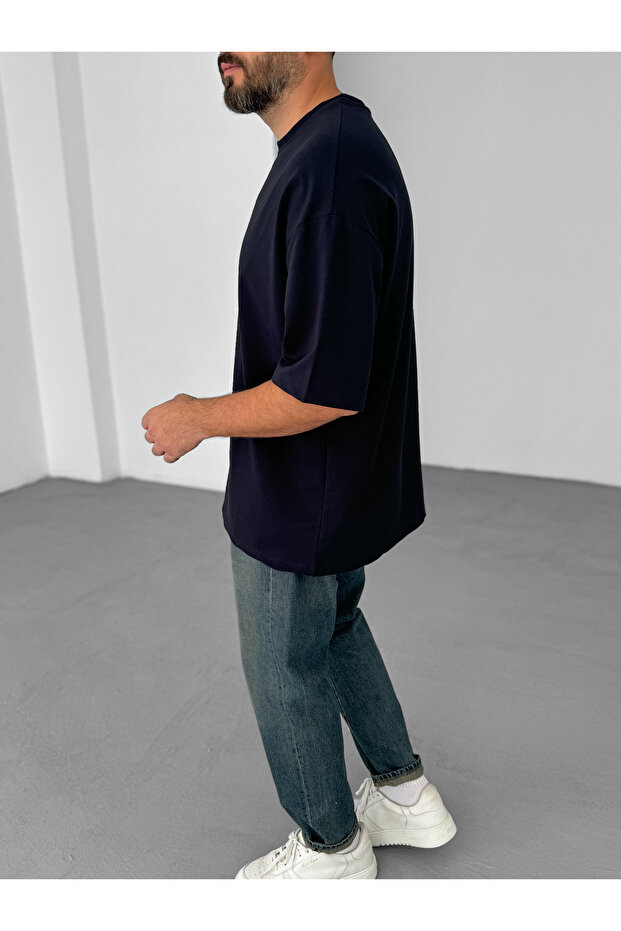 Lacivert Düz İki İplik Basic T-Shirt BY-060 - 3