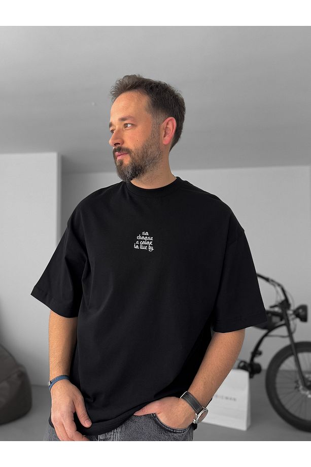 Siyah Choose Patchli Oversize T-Shirt RES-5123 - 5