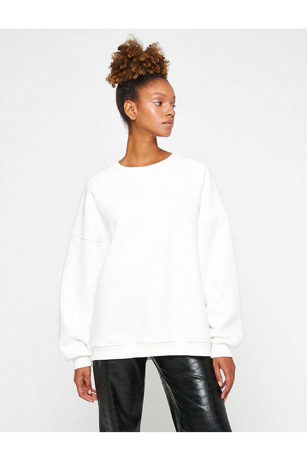 Şardonlu Oversize Sweatshirt Bisiklet Yaka Uzun Kollu - 3