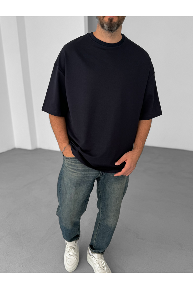 Lacivert Düz İki İplik Basic T-Shirt BY-060 - 2