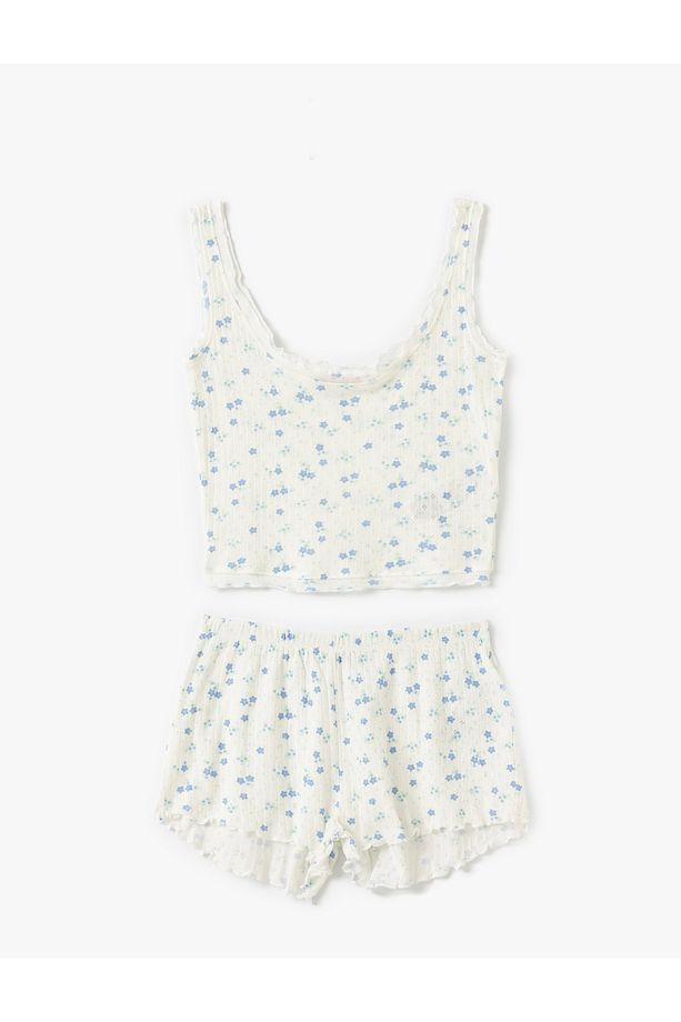 Çiçek Desenli Pamuklu Şortlu Pijama Takımı - 3